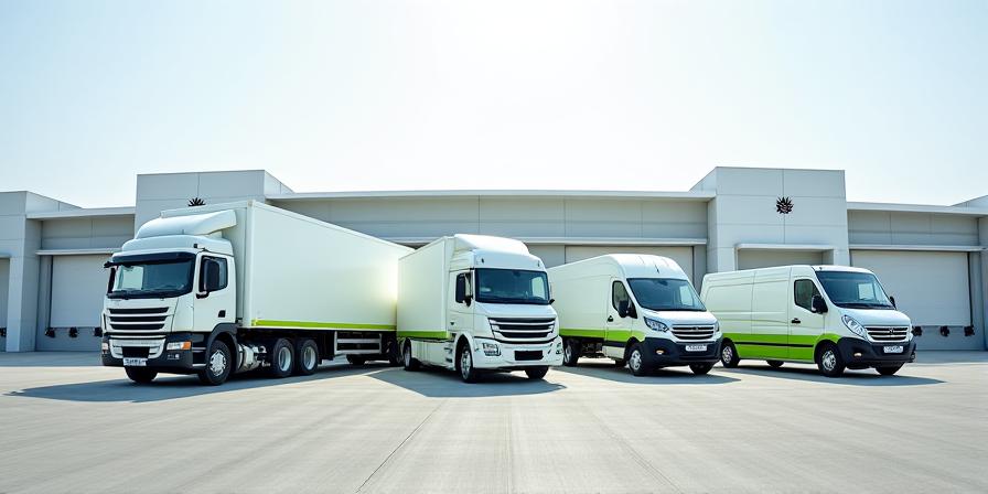 Diverse lineup of logistics vehicles and cargo vans