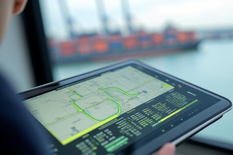 Detailed digital map showing optimized shipping routes